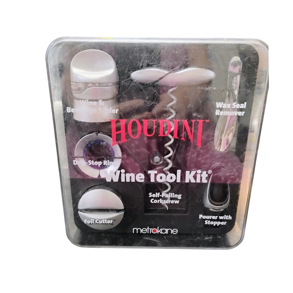 Houdini Wine Tool Kit by Metrokane 6-Piece Set Self-Pulling‎ Corkscrew NEW
